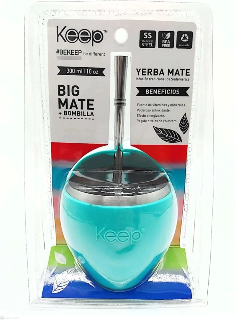 MATE GRANDE 300ML + BOMBILLA KEEP MATERO MATE MATEADA ROSA - 1
