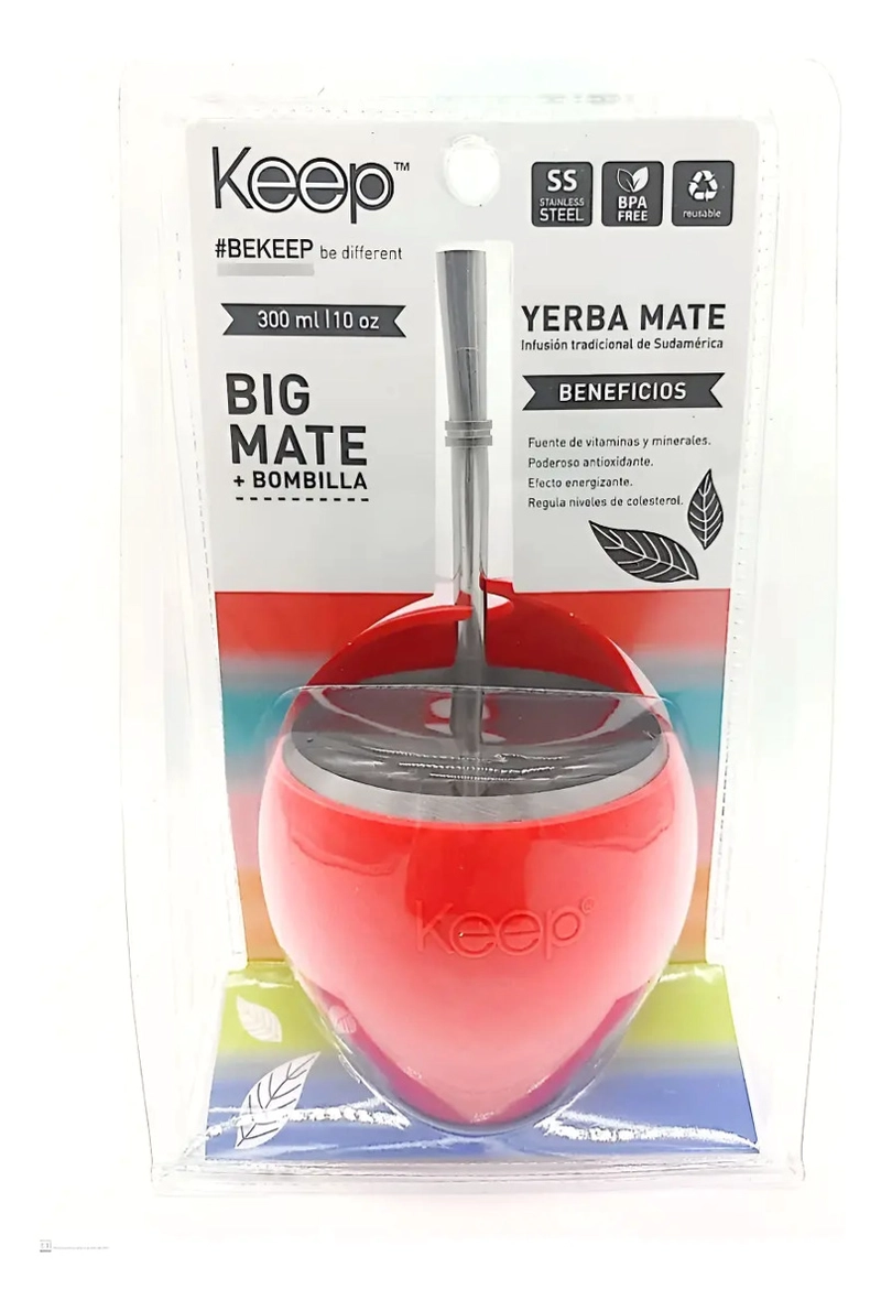 MATE GRANDE 300ML + BOMBILLA KEEP MATERO MATE MATEADA ROSA - 1