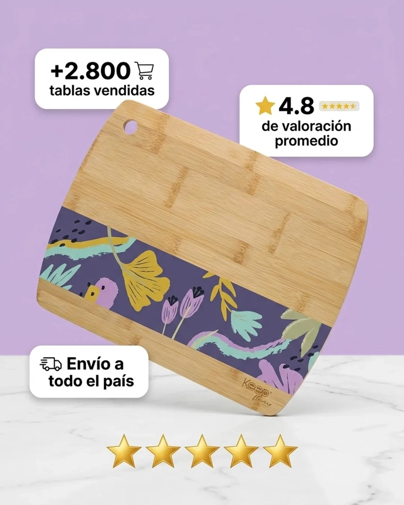 TABLA DE CORTAR BAMBOO FLOWERS KEEP 23X33 PARRILLA COCINA 33X23 MARRON CLARO - 10