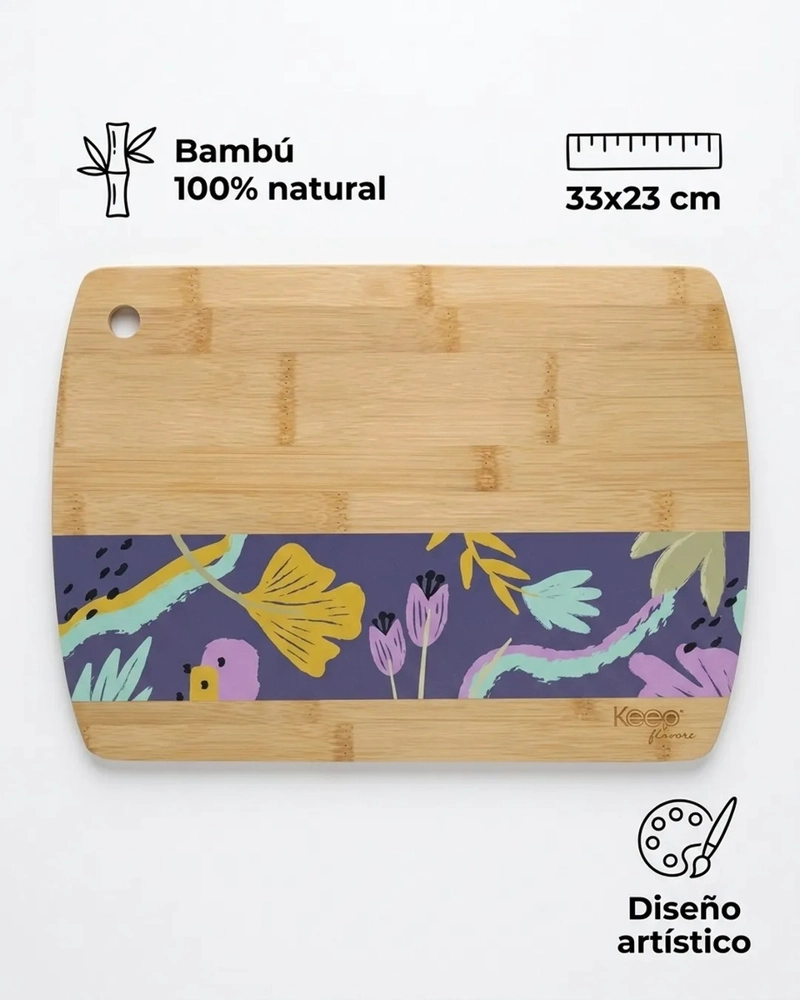 TABLA DE CORTAR BAMBOO FLOWERS KEEP 23X33 PARRILLA COCINA 33X23 MARRON CLARO - 4