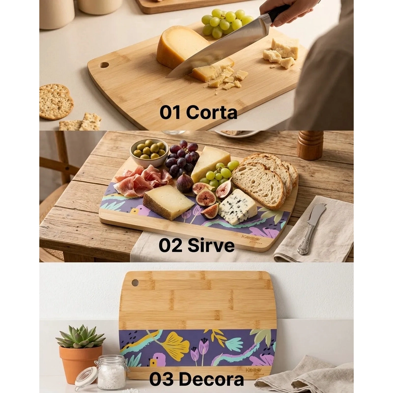 TABLA DE CORTAR BAMBOO FLOWERS KEEP 23X33 PARRILLA COCINA 33X23 MARRON CLARO - 7
