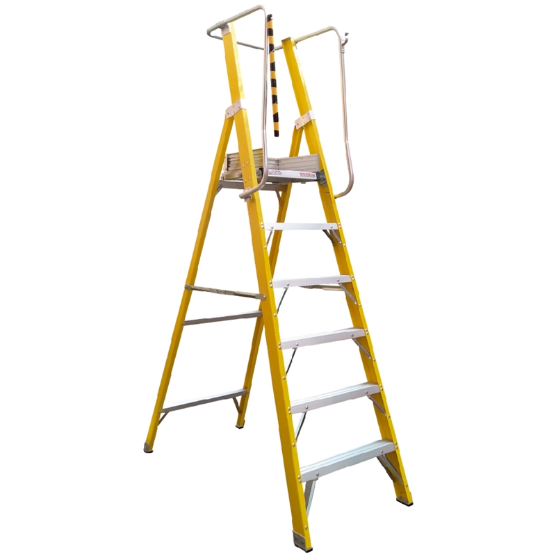 ESCALERA TIJERA PLATAFORMA DOBLE FIBRA VIDRIO 6P CON BARANDA - 1