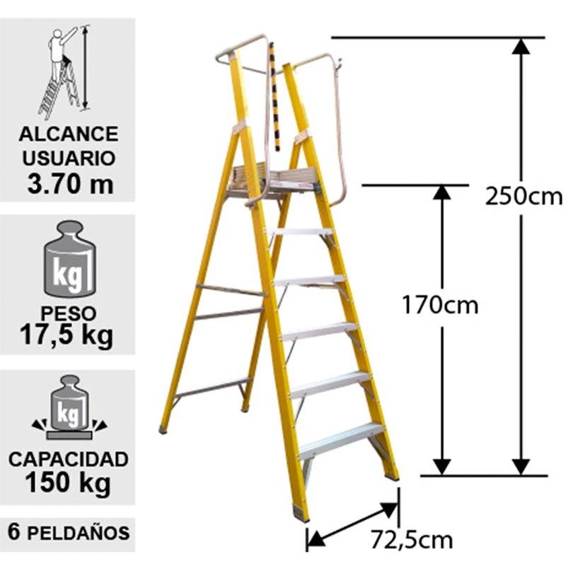 ESCALERA TIJERA PLATAFORMA DOBLE FIBRA VIDRIO 6P CON BARANDA - 3