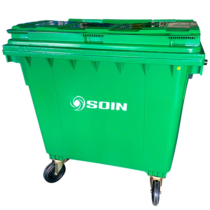 CONTENEDOR DE BASURA VERDE CON RUEDAS 1100L - 1