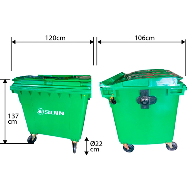 CONTENEDOR DE BASURA VERDE CON RUEDAS 1100L - 3