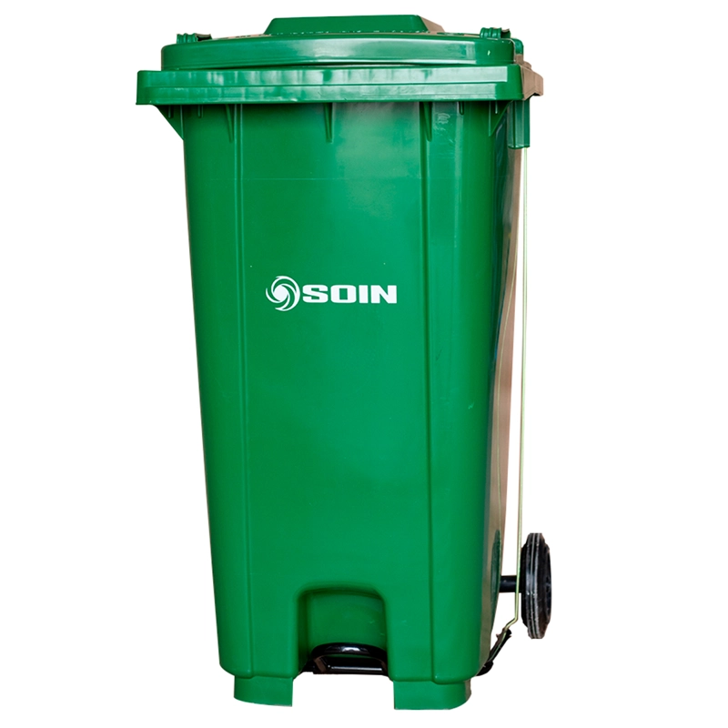 CONTENEDOR DE BASURA VERDE CON TAPA Y PEDAL 240L - 2