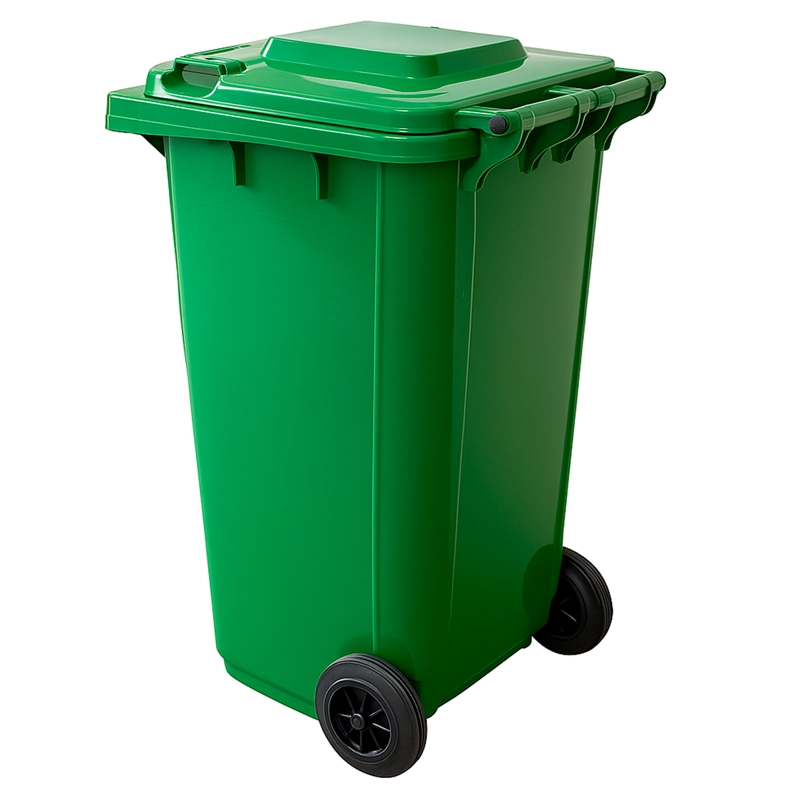 CONTENEDOR DE BASURA VERDE CON TAPA Y PEDAL 240L - 3