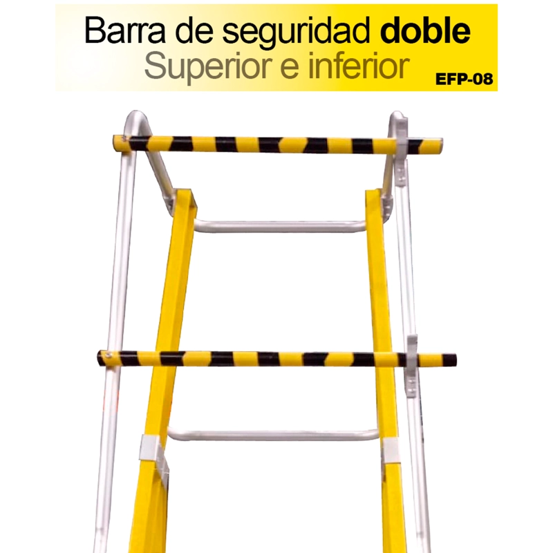 ESCALERA TIJERA PLATAFORMA DOBLE FIBRA VIDRIO 8P CON BARANDA - 2