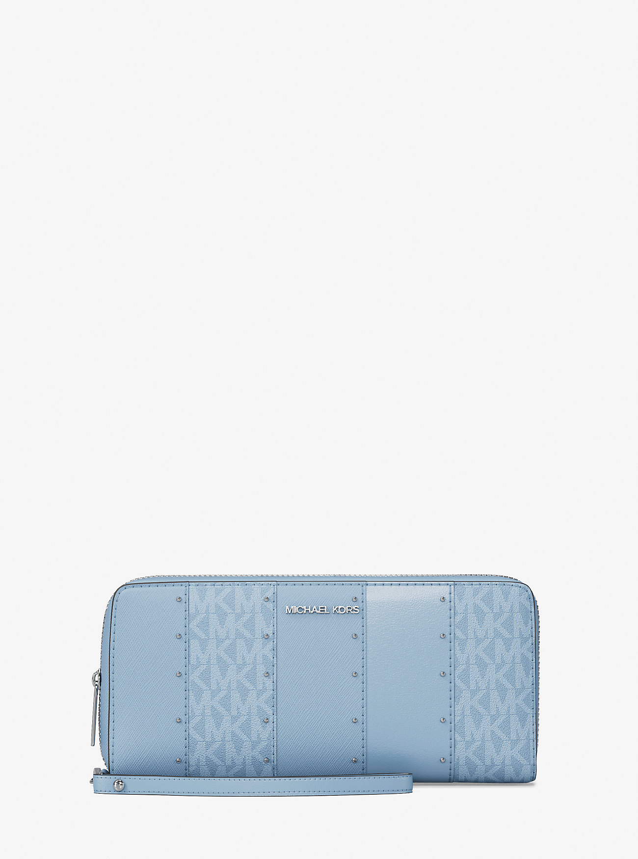 BILLETERA MICHAEL KORS STUDDED PATCHWORK CONTINENTAL SKY BLUE - 1