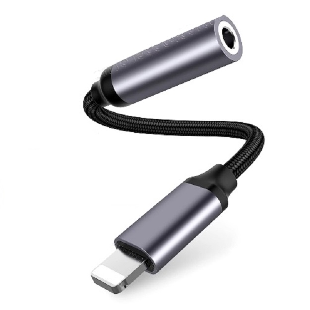 Adaptador Audífonos Aluminio cordón reforzado Iphone Lightining a Cable Audio Jack 3,5 - 1