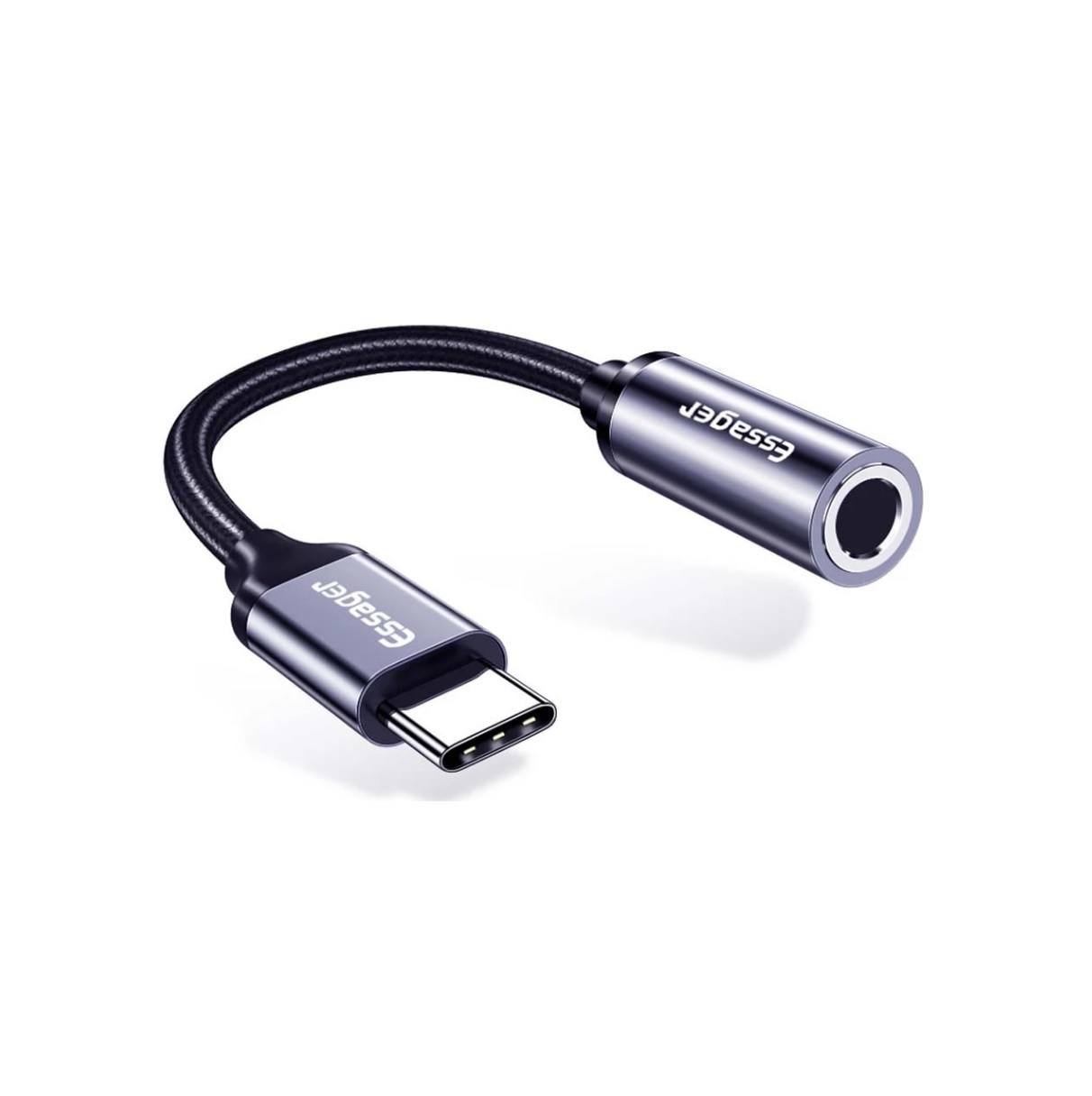 Adaptador audífonos tipo C a jack 3.5mm cordón reforzado aluminio resistente auxiliar - 1