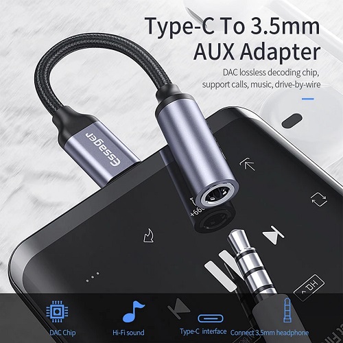 Adaptador audífonos tipo C a jack 3.5mm cordón reforzado aluminio resistente auxiliar - 2