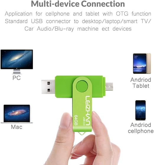 Pendrive OTG USB y Micro USB Booteable 64 Gigabite Verde, Biyutemi (64GB) - 2