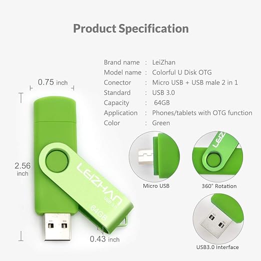 Pendrive OTG USB y Micro USB Booteable 64 Gigabite Verde, Biyutemi (64GB) - 3
