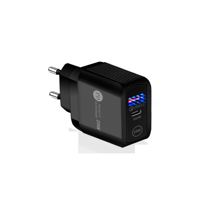 CARGADOR DE PARED PARA CELULAR 25W TIPO C Y USB NORMAL CARGA RAPIDA PARA IPHONE ANDROID SAMSUNG - 1