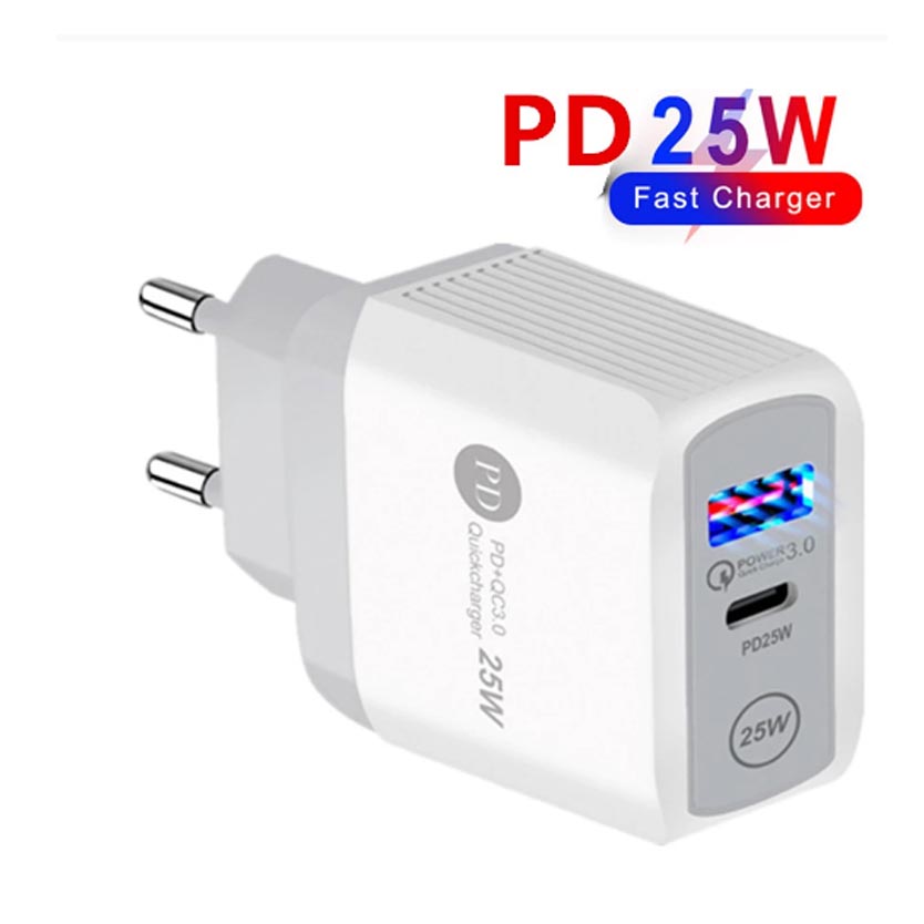 CARGADOR DE PARED PARA CELULAR 25W TIPO C Y USB NORMAL CARGA RAPIDA PARA IPHONE ANDROID SAMSUNG - 2
