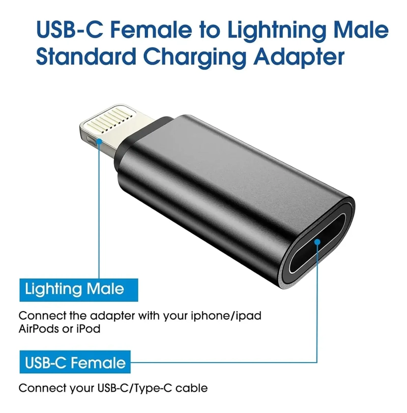Adaptador compatible Iphone Lightning A Tipo C OTG de 8 pines Macho A Tipo C Hembra Conector Hembra - 2