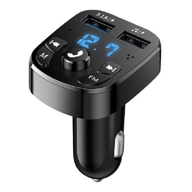Adaptador Transmisor Bluetooth FM Radio Cargador Celular 2,1A 2 USB Encendedor - 1