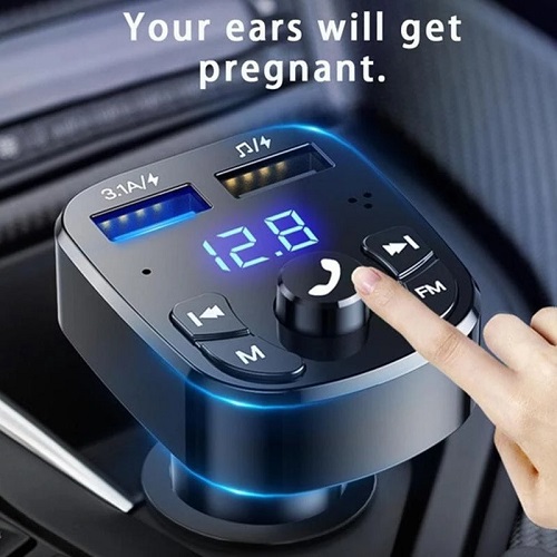 Adaptador Transmisor Bluetooth FM Radio Cargador Celular 2,1A 2 USB Encendedor - 2
