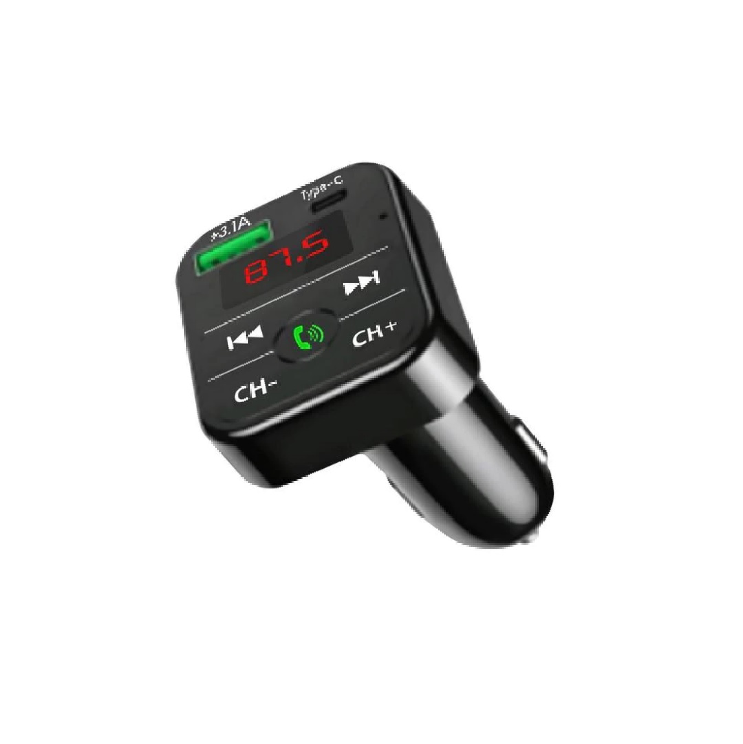 Adaptador Transmisor Bluetooth FM Radio Cargador TIPO C y USB 2,1A Encendedor Cenicero Manos Libres - 1