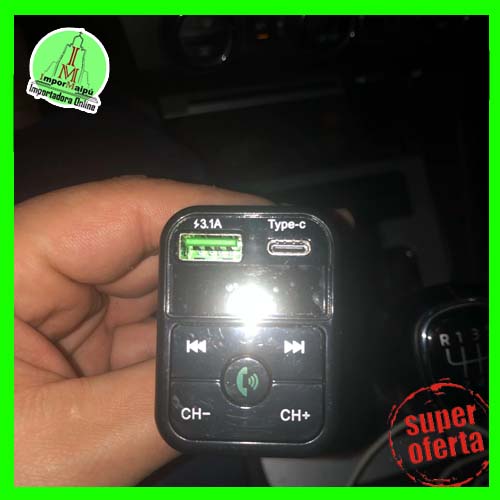 Adaptador Transmisor Bluetooth FM Radio Cargador TIPO C y USB 2,1A Encendedor Cenicero Manos Libres - 2