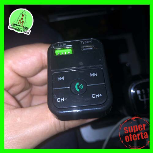 Adaptador Transmisor Bluetooth FM Radio Cargador TIPO C y USB 2,1A Encendedor Cenicero Manos Libres - 3