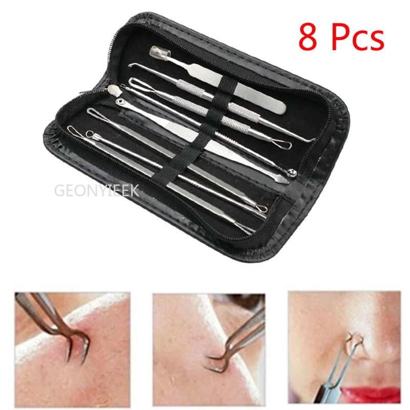 KIT PINZAS ACERO INOXIDABLE HERRAMIENTAS REMOVEDOR ACNE PUNTOS NEGROS EXTRACTOR BLACKHEAD 8 PIEZAS - 3