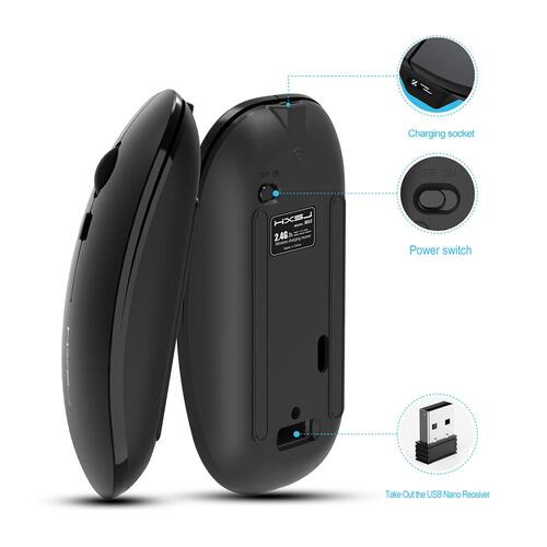 Mouse Recargable USB Silencioso Inalámbrico 2,4ghz Y Optico ergonómico (negro) - 3