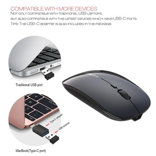 Mouse Recargable USB Silencioso Inalámbrico 2,4ghz Y Optico ergonómico (negro) - 4