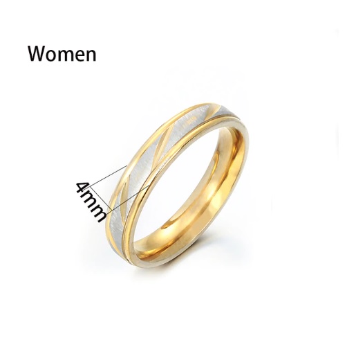 ANILLO COMPROMISO ONDA TITANIO PAREJA DAMA DORADO PLATEADO M 4MM - 2