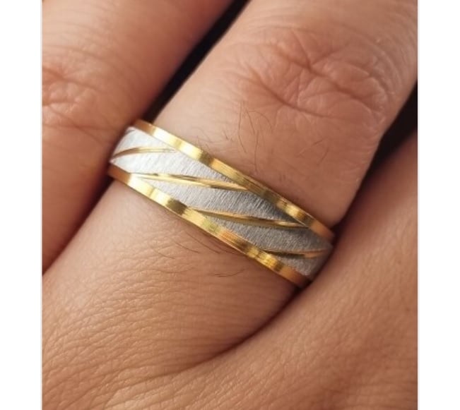 ANILLO COMPROMISO ONDA TITANIO PAREJA DAMA DORADO PLATEADO M 4MM - 4