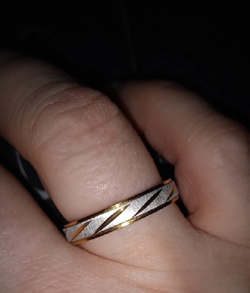 Anillos Compromiso Titanio Dorado Mate con zirconios pulverizado para compromiso Dama Mujer y Hombre - 4