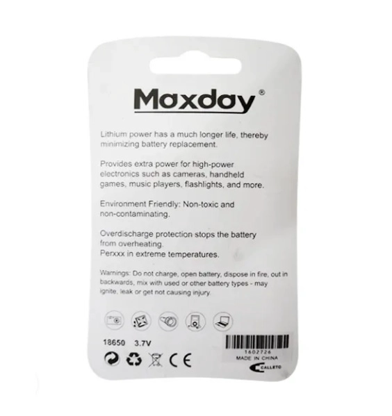 Pila Batería Recargable 1 unid de Litio 18650 MaxDay 4000mAh con Punta Blanca - 3