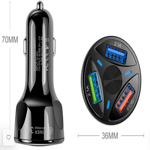 Cargador Celular Auto 3.1 Amperes 3 USB Carga Rápida. Encendedor Carro (Negro redondo colores) - 2