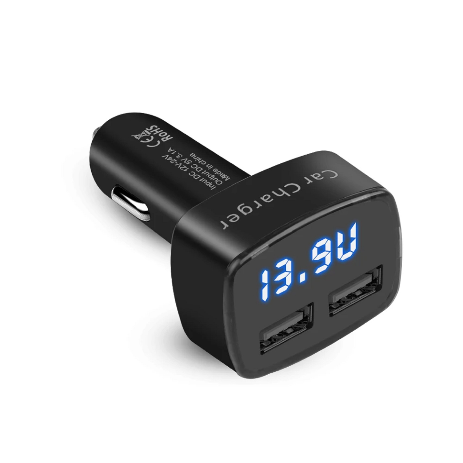 Cargador Cel Auto3.1A Volti Termo Amperi Carga Rapida 2 DobleUSB 5 en 1 Encededor (cuadrado Negro) - 1