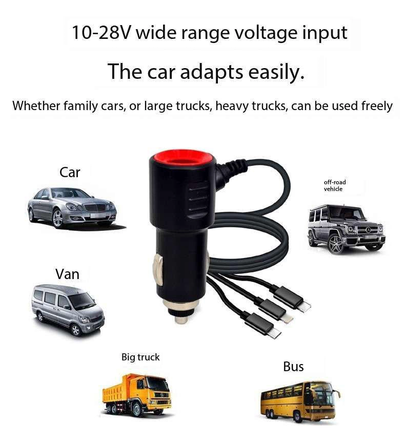 CARGADOR DE CELULAR AUTO CARGA RÁPIDA 1 USB 3.1 A CABLE 3 SALIDAS MICRO USB SAMSUNG TIPO C - 2