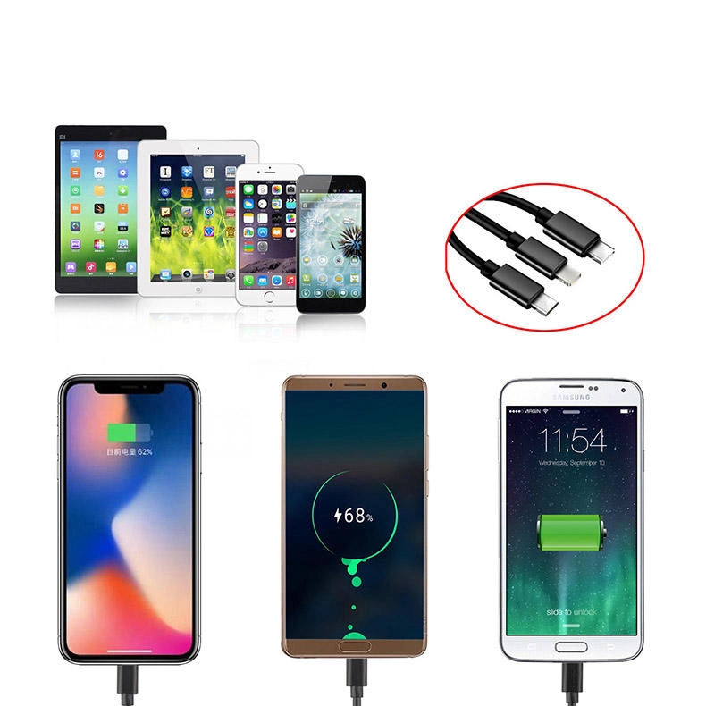 CARGADOR DE CELULAR AUTO CARGA RÁPIDA 1 USB 3.1 A CABLE 3 SALIDAS MICRO USB SAMSUNG TIPO C - 5