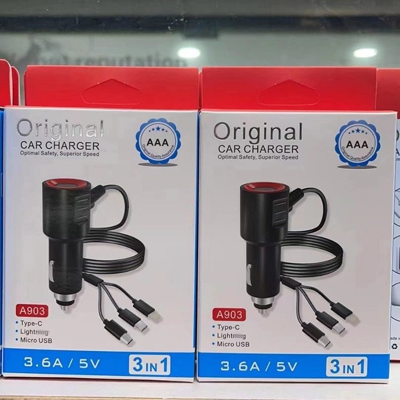 CARGADOR DE CELULAR AUTO CARGA RÁPIDA 1 USB 3.1 A CABLE 3 SALIDAS MICRO USB SAMSUNG TIPO C - 6