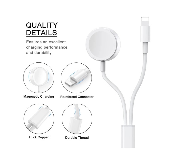 Cargador inalámbrico 2 en 1 USB magnético 30W 3A para iPhone, iWatch y Android. - 2