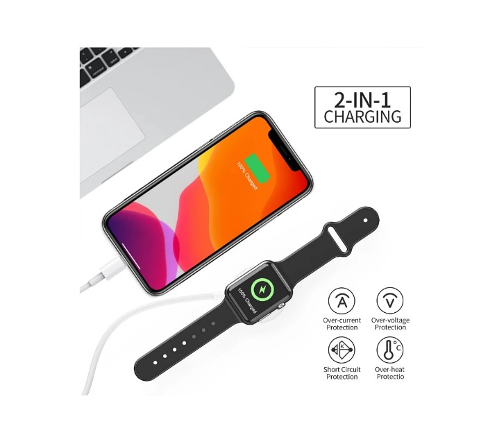 Cargador inalámbrico 2 en 1 USB magnético 30W 3A para iPhone, iWatch y Android. - 3