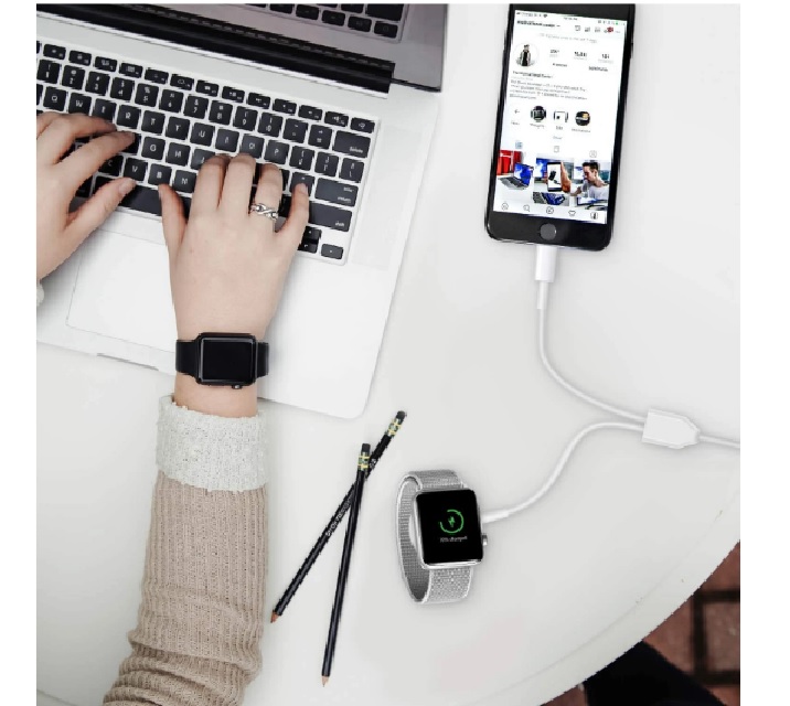 Cargador inalámbrico 2 en 1 USB magnético 30W 3A para iPhone, iWatch y Android. - 4