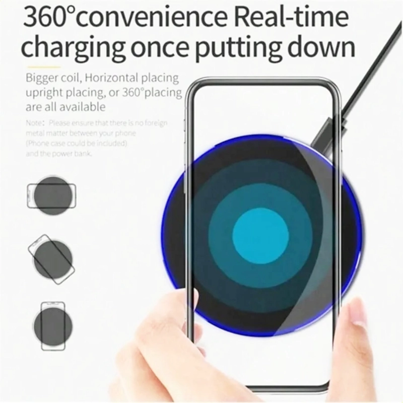 Cargador Celular Inalambrico 2A 20W Smartphone Android para Iphone pared casa redondo (negro) - 2
