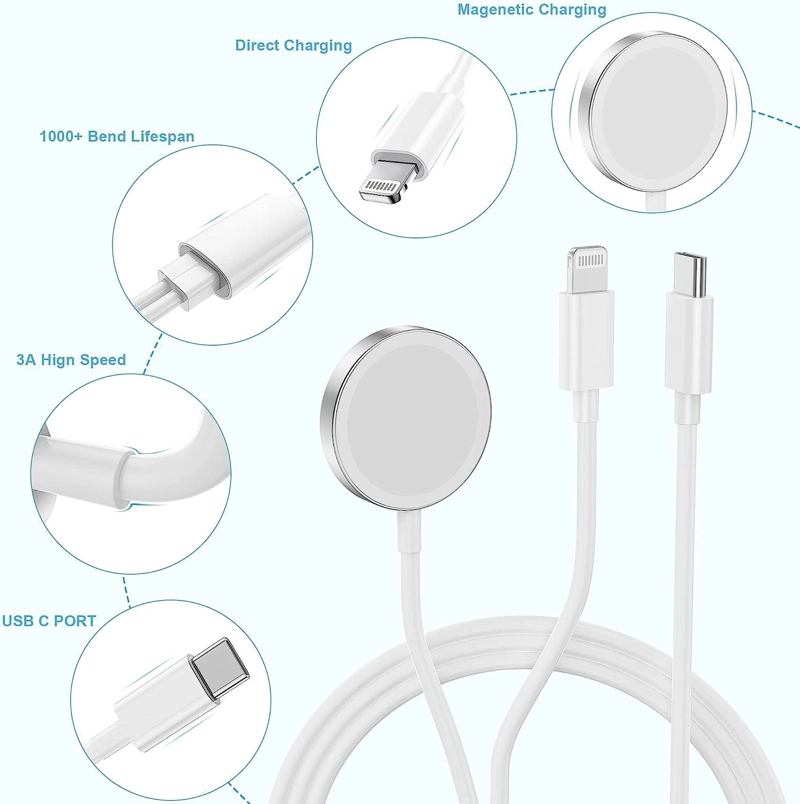 Cargador inalámbrico 3 en 1 USB magnético 30W 3A para iPhone, iWatch y Android – carga rápida. - 4