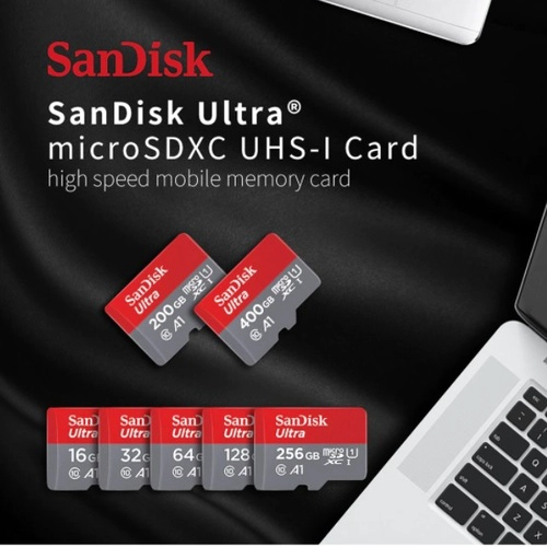 Tarjeta Micro SD Sandisk Ultra 256 GB consolas varias A1, Clase 10, 120 mb/s  (Gris y Roja) (256GB) - 2