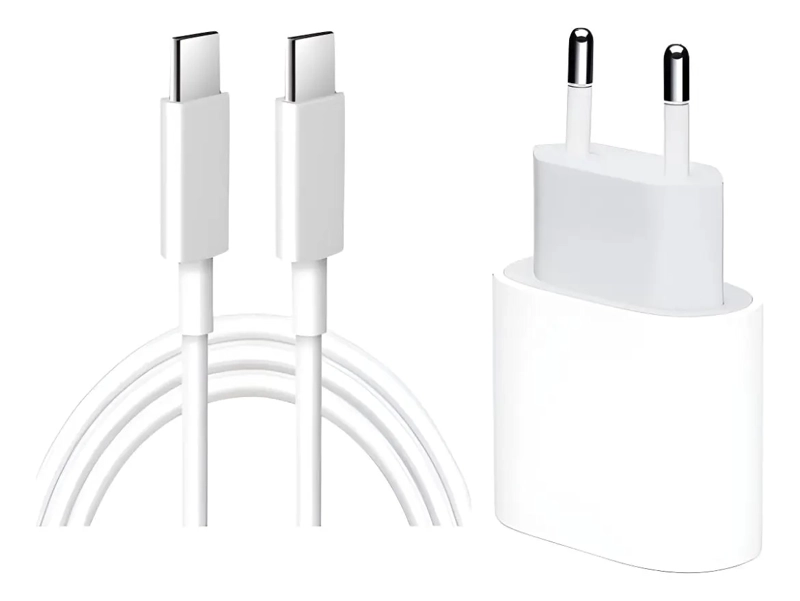 CARGADOR MAS CABLE COMPATIBLE PARA IPHONE 20 W PACK CABLE TIPO C A TIPO C + CAJA CARGA TIPO C - 1