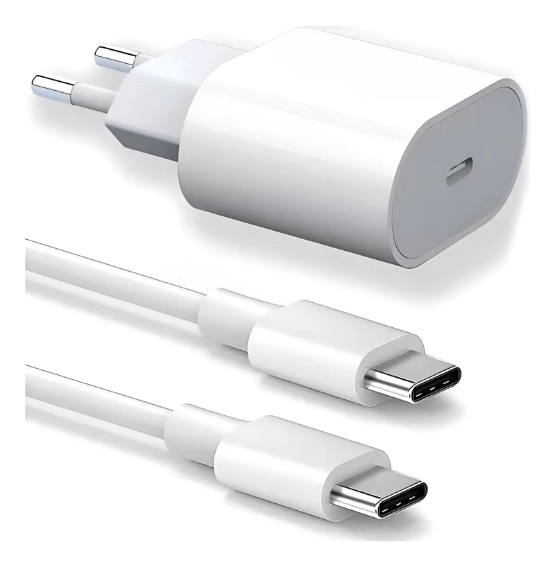 CARGADOR MAS CABLE COMPATIBLE PARA IPHONE 20 W PACK CABLE TIPO C A TIPO C + CAJA CARGA TIPO C - 2
