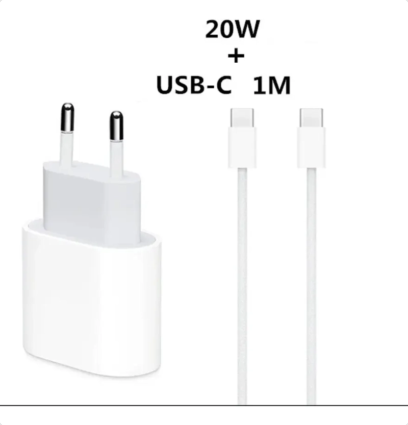CARGADOR MAS CABLE COMPATIBLE PARA IPHONE 20 W PACK CABLE TIPO C A TIPO C + CAJA CARGA TIPO C - 4