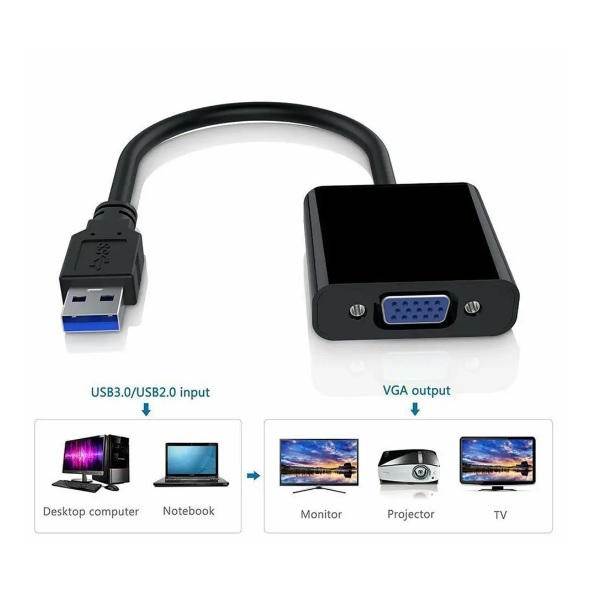 COMPRAR ADAPTADOR USB A VGA, CONVERTIDOR USB 3.0 A VGA EN VENTA, ADAPTADOR USB 3.0 MACHO A VGA HEMBR - 3