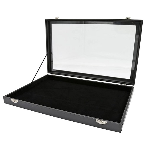 CAJA PRESENTACIÓN PARA EXHIBIR ANILLOS Y JOYAS ELEGANTE TERCIOPELO Y CRISTAL CAJA EXIBIDORA - 1