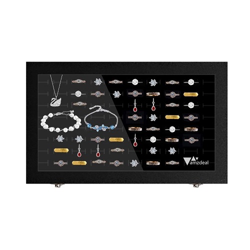 CAJA PRESENTACIÓN PARA EXHIBIR ANILLOS Y JOYAS ELEGANTE TERCIOPELO Y CRISTAL CAJA EXIBIDORA - 4